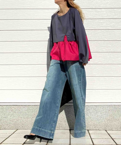 Q（キュー）の「ペプラムドッキングプルオーバー（Tシャツ/カットソー・レディース・チャコールグレー/ベージュ・MEDIUM）」の11枚目の写真