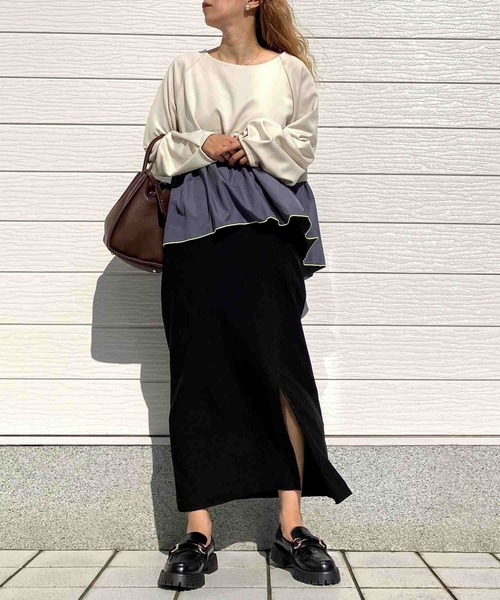 Q（キュー）の「ペプラムドッキングプルオーバー（Tシャツ/カットソー・レディース・チャコールグレー/ベージュ・MEDIUM）」の18枚目の写真