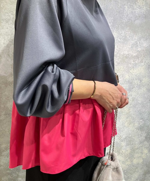 Q（キュー）の「ペプラムドッキングプルオーバー（Tシャツ/カットソー・レディース・チャコールグレー/ベージュ・MEDIUM）」の22枚目の写真