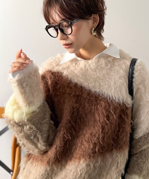 classicalelf(クラシカルエルフ)の「ゆるめのシルエットとニュアンス感が今っぽい。ふんわり♪ウェーブ柄ニット(長袖)(ニット/セーター・レディース・ピンク/ライトグレー/ベージュ・MEDIUM/LARGE/X-LARGE/SMALL)」の2枚目の写真
