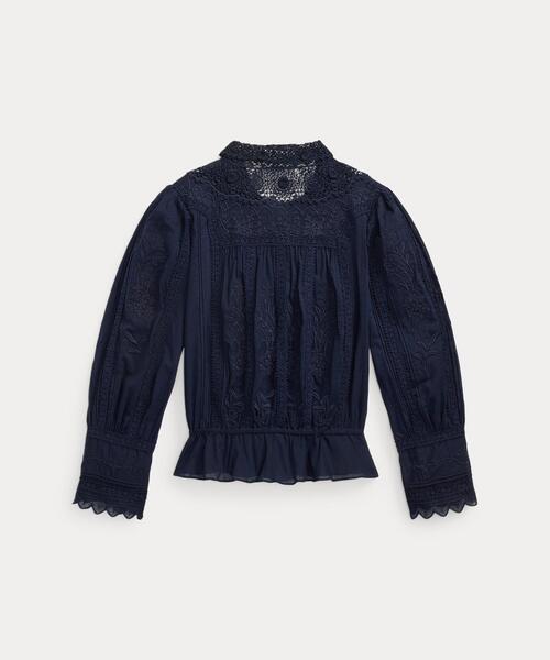 セール】エンブロイダリー コットン ボイル & レース ブラウス（シャツ
