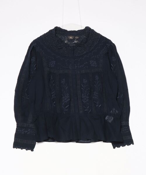 セール】エンブロイダリー コットン ボイル & レース ブラウス（シャツ