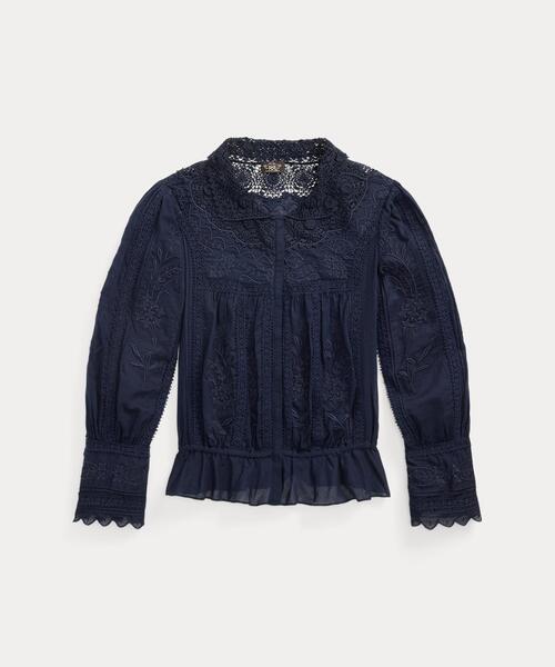 セール】エンブロイダリー コットン ボイル & レース ブラウス（シャツ