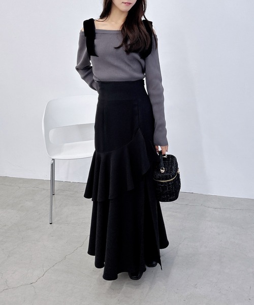 INGNI(イング)の「肩ベロアリボンニット(ニット/セーター・レディース・ブラック×ブラック/ホワイト×ブラック/チャコールグレー×ブラック/ワイン系4・M)」の15枚目の写真