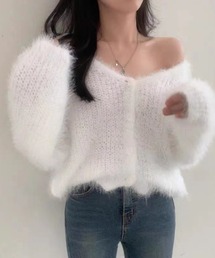 ショート丈 ふわふわ もこもこ シャギーカーディガン