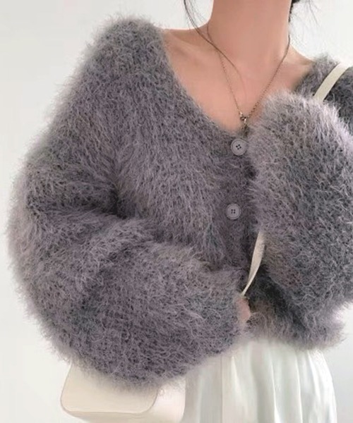WESTSEA（ウエストシー）の「ショート丈 ふわふわ もこもこ シャギーカーディガン（カーディガン/ボレロ・レディース・ピンク/グレー/ホワイト/ブラック・FREE）」の15枚目の写真