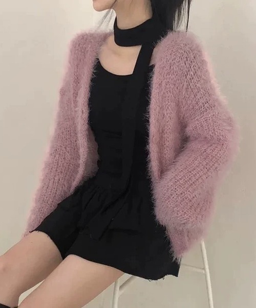 WESTSEA（ウエストシー）の「ショート丈 ふわふわ もこもこ シャギーカーディガン（カーディガン/ボレロ・レディース・ピンク/グレー/ホワイト/ブラック・FREE）」の17枚目の写真