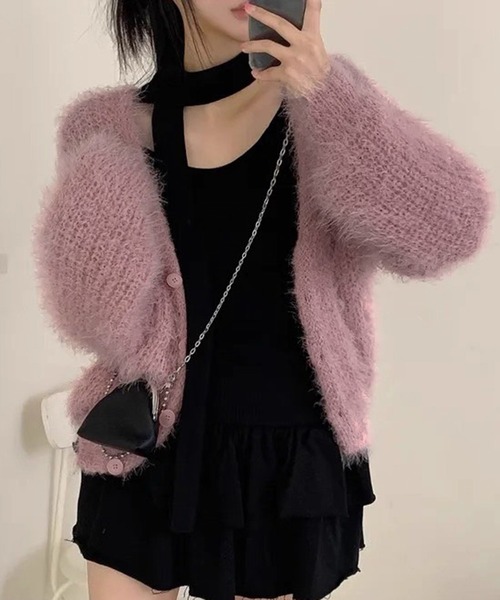 WESTSEA（ウエストシー）の「ショート丈 ふわふわ もこもこ シャギーカーディガン（カーディガン/ボレロ・レディース・ピンク/グレー/ホワイト/ブラック・FREE）」の21枚目の写真
