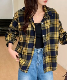チカキサダ チェックブラウス 黄色 チカキサダ チェックブラウス 黄色