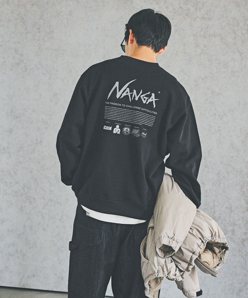 NANGA × BAYFLOW バックプリント スウェット ブラック ナンガ L NANGA Mt.&Sea(ナンガ)】別注バックプリントスウェット（スウェット