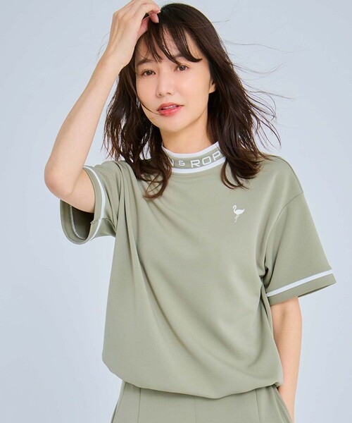 JUN&ROPE'（ジュンアンドロペ）の「【セットアップ対応】ダンボールニット5分袖配色プルオーバー（Tシャツ/カットソー・レディース・ブラック/オリーブ/ダークブラウン・L/S/M）」の3枚目の写真