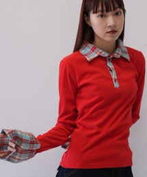 Uenui | 【 cunii 】 レイヤード風 チェック 襟付き リブ トップス  秋冬新作(ニット/セーター)