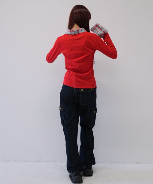 Uenui（ウニュイ）の「【 cunii 】 レイヤード風 チェック 襟付き リブ トップス  秋冬新作（ニット/セーター・レディース・ブラウン/レッド・FREE）」の13枚目の写真