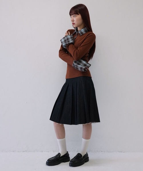 Uenui（ウニュイ）の「【 cunii 】 レイヤード風 チェック 襟付き リブ トップス  秋冬新作（ニット/セーター・レディース・ブラウン/レッド・FREE）」の22枚目の写真