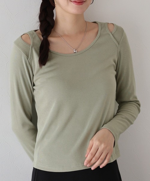 BLUEEAST(ブルーイースト)の「ショルダーカットアウトトップス(Tシャツ/カットソー・レディース・カーキ/ブラック/アイボリー・MEDIUM)」の11枚目の写真