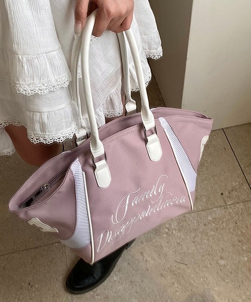 HALEY PESCA（ヘーリーペスカ）の「HALEY PESCA/【2way】バイカラー　ナンバリングスポーティーボストンバッグ（ボストンバッグ・レディース・ブラック/ネイビー/ピンク/レッド・FREE）」の4枚目の写真