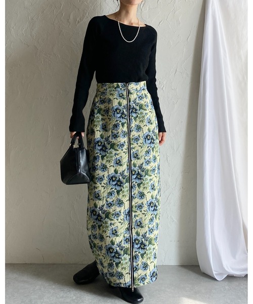 She's Closet（シーズクローゼット）の「タイトロング丈花柄フラワージップゴブラン柄スカート（スカート・レディース・アイボリー/ブラック/ベージュ・FREE）」の18枚目の写真