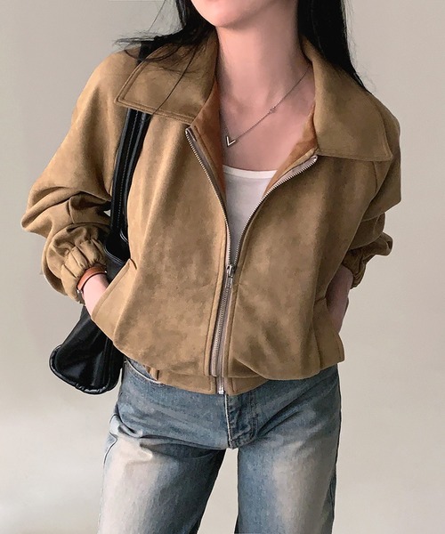 HALEY PESCA(ヘーリーペスカ)の「HALEY PESCA/ショート丈 フェイクスエードブルゾン(ブルゾン・レディース・ブラック/グレー/ベージュ・MEDIUM/SMALL)」の1枚目の写真