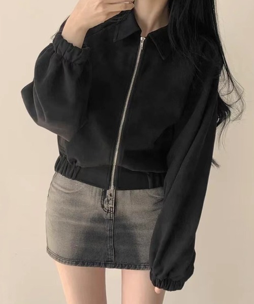 HALEY PESCA(ヘーリーペスカ)の「HALEY PESCA/ショート丈 フェイクスエードブルゾン(ブルゾン・レディース・ブラック/グレー/ベージュ・MEDIUM/SMALL)」の2枚目の写真