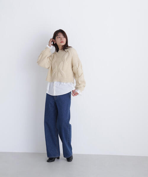 NATURAL BEAUTY BASIC(ナチュラルビューティーベーシック)の「◇【Oggi掲載】クロップドビッグケーブルニット(ニット/セーター・レディース・ピンク/ブルー/オフホワイト・FREE)」の5枚目の写真