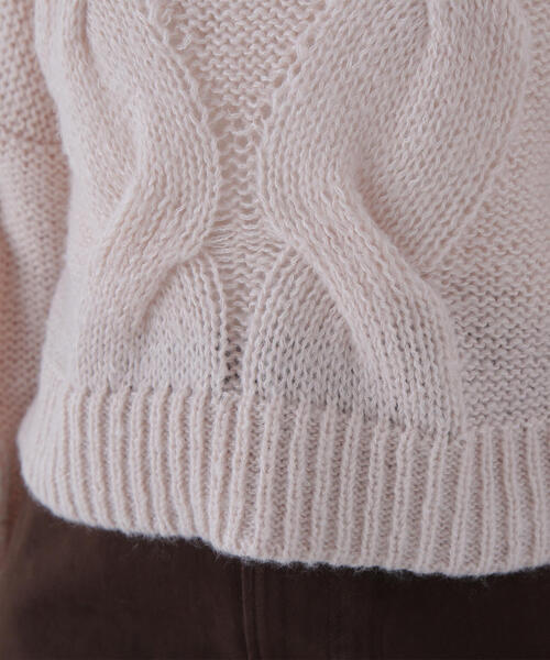 アイボリー ケーブルニット 長袖セーター 予約]ポリエステルケーブルハイネックニットプルオーバー/アイボリー