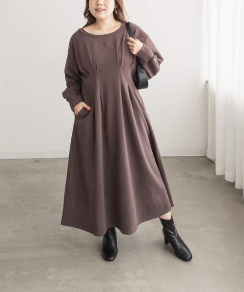 CLETTE(クレット)の「CLETTEオリジナルウエストタックロングワンピース(ワンピース・レディース・ブラウン/グレー/チャコールグレー・LL/3L/4L)」の8枚目の写真