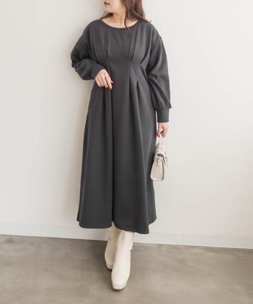 CLETTE(クレット)の「CLETTEオリジナルウエストタックロングワンピース(ワンピース・レディース・ブラウン/グレー/チャコールグレー・LL/3L/4L)」の6枚目の写真