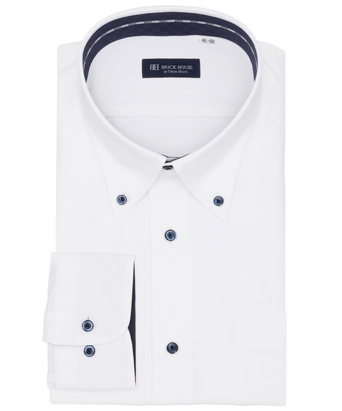 TOKYO SHIRTS(トウキョウシャツ)の「形態安定ノンアイロン ボタンダウン 長袖ストレッチビジネスワイシャツ(大きいサイズ・長いサイズ)(ビジネスシャツ・メンズ・ホワイト・首回り43cm-裄丈90cm/首回り42cm-裄丈90cm/首回り41cm-裄丈90cm/首回り39cm-裄丈88cm/首回り47cm-裄丈90cm/首回り47cm-裄丈86cm/首回り45cm-裄丈90cm/首回り45cm-裄丈86cm/首回り45cm-裄丈82cm)」の1枚目の写真