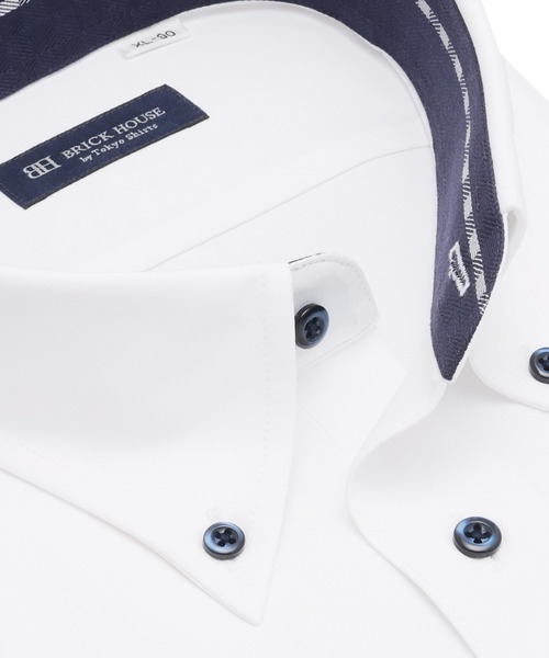 TOKYO SHIRTS(トウキョウシャツ)の「形態安定ノンアイロン ボタンダウン 長袖ストレッチビジネスワイシャツ(大きいサイズ・長いサイズ)(ビジネスシャツ・メンズ・ホワイト・首回り43cm-裄丈90cm/首回り42cm-裄丈90cm/首回り41cm-裄丈90cm/首回り39cm-裄丈88cm/首回り47cm-裄丈90cm/首回り47cm-裄丈86cm/首回り45cm-裄丈90cm/首回り45cm-裄丈86cm/首回り45cm-裄丈82cm)」の2枚目の写真
