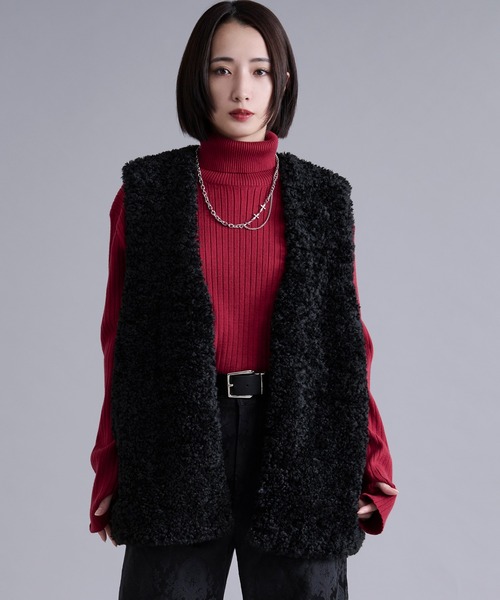 Ellno Loset（エルノロゼット）の「プードルファーベスト（ベスト・メンズ・ブラック/グレー・MEDIUM/LARGE）」の9枚目の写真