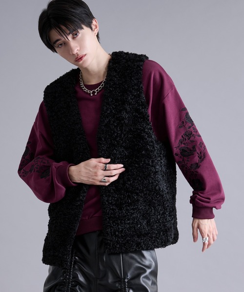 Ellno Loset（エルノロゼット）の「プードルファーベスト（ベスト・メンズ・ブラック/グレー・MEDIUM/LARGE）」の3枚目の写真