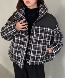 ダウンジャケット/コート（ブラック/黒色系・チェック柄）ファッション