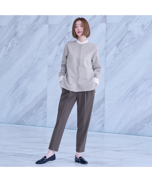 AOYAMA（アオヤマ）の「【通勤/入卒スーツ兼用で使える！選べる4色/2点セット】ジョーゼットテーラードスーツセット（定番で安心のテーラードジャケット＋ウエストゴムで楽チンなテーパードパンツセット）（スーツセット・レディース・ブラック/グレー/チャコールグレー/ベージュ・S/M/L/LL）」の14枚目の写真