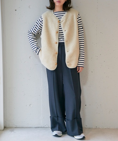 Vincent et Mireille（バンソンエミレイユ）の「【Vincent et Mireille】BOA VEST（ベスト・レディース・ブラック/クリーム・36）」の14枚目の写真