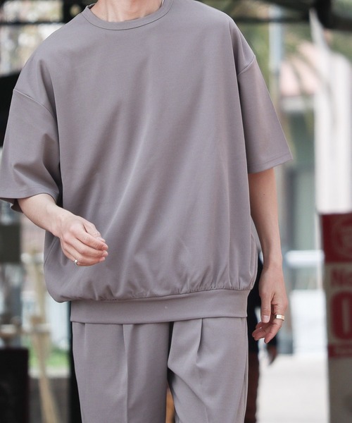 Bling Leads（ブリングリーズ）の「【RES】【Bling Leads】梨地　オーバーサイズクルーネックTシャツ（Tシャツ/カットソー・メンズ・グレイッシュベージュ・MEDIUM）」の2枚目の写真