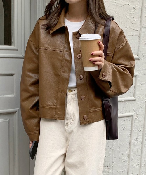 セール】ショート丈PUジャケット（ライダースジャケット）｜Doula