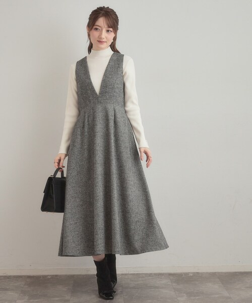 couture brooch（クチュールブローチ）の「【通勤・大人上品】ラメツイード ジャンパースカート（ワンピース・レディース・ブラック/ブラウン系その他・36/38/40/42）」の5枚目の写真