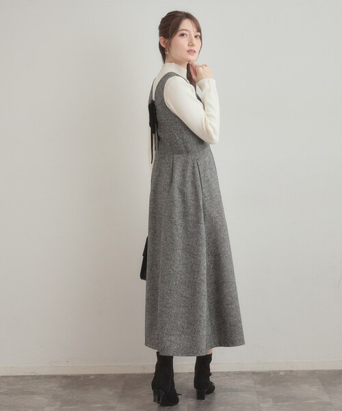 couture brooch（クチュールブローチ）の「【通勤・大人上品】ラメツイード ジャンパースカート（ワンピース・レディース・ブラック/ブラウン系その他・36/38/40/42）」の6枚目の写真