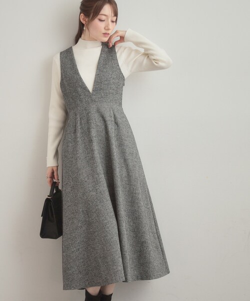 couture brooch（クチュールブローチ）の「【通勤・大人上品】ラメツイード ジャンパースカート（ワンピース・レディース・ブラック/ブラウン系その他・36/38/40/42）」の8枚目の写真