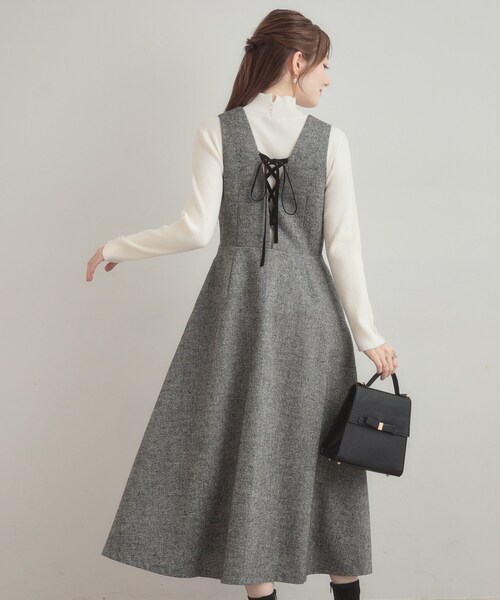 couture brooch（クチュールブローチ）の「【通勤・大人上品】ラメツイード ジャンパースカート（ワンピース・レディース・ブラック/ブラウン系その他・36/38/40/42）」の10枚目の写真