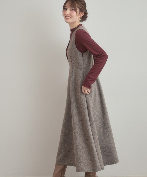 couture brooch（クチュールブローチ）の「【通勤・大人上品】ラメツイード ジャンパースカート（ワンピース・レディース・ブラック/ブラウン系その他・36/38/40/42）」の19枚目の写真