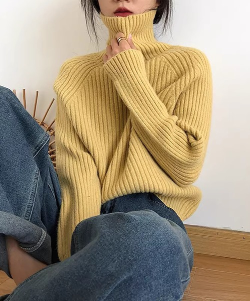 Doula Doula（ドゥーラドゥーラ）の「タートルネックリブニット（ニット/セーター・レディース・ブルー/オフホワイト/ブラウン/ネイビー/パープル/イエロー・FREE）」の6枚目の写真