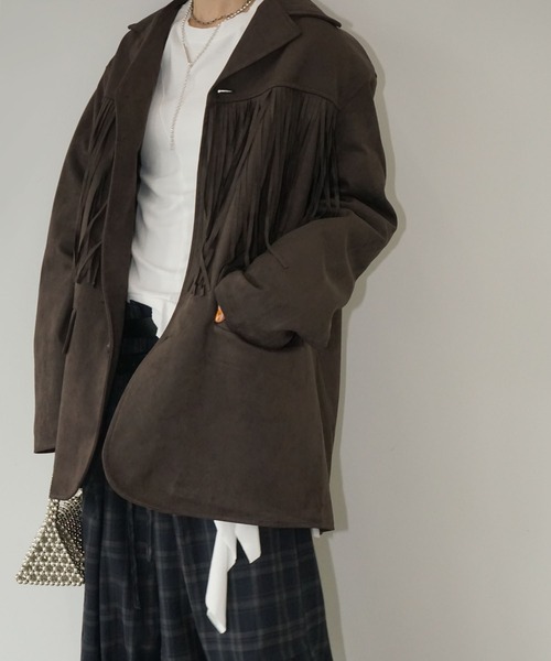 chuclla（チュクラ）の「フリンジオーバージャケット chw25a121（その他アウター・レディース・ブラウン/ブルー・FREE）」の7枚目の写真