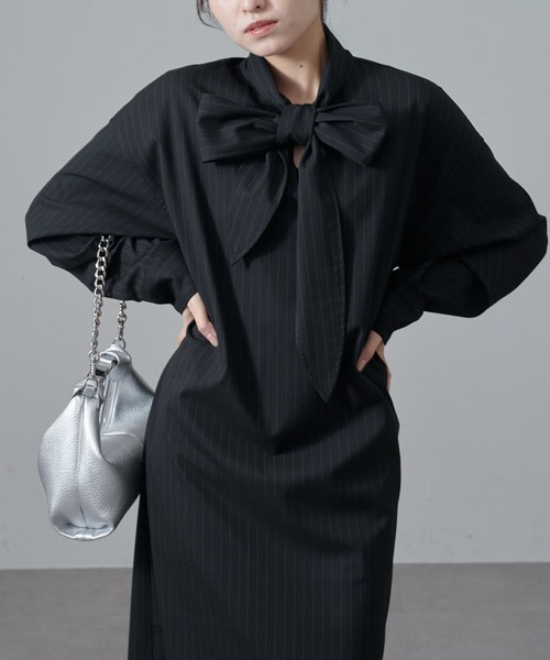 Lui's(ルイス)の「ストライプボウタイワンピース(ワンピース・レディース・グレー/ブラック・FREE)」の18枚目の写真