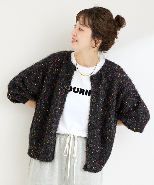 B.C STOCK（ベーセーストック）の「《追加8》【WEB＋一部店舗限定】 ポコポコヤーンミックス2WAYカーディガン（カーディガン/ボレロ・レディース・ブラック・FREE）」の18枚目の写真