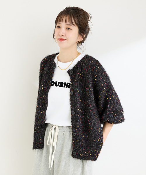 B.C STOCK（ベーセーストック）の「《追加8》【WEB＋一部店舗限定】 ポコポコヤーンミックス2WAYカーディガン（カーディガン/ボレロ・レディース・ブラック・FREE）」の16枚目の写真