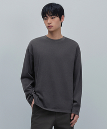 ピグメントリラックスクルーネック長袖Tシャツ[チャコールグレー]