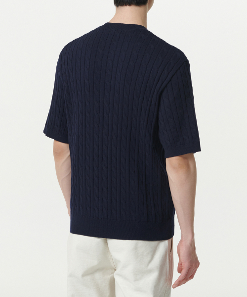 MUSINSA STANDARD（ムシンサスタンダード）の「ケーブルクルーネック半袖ニット[ネイビー]（ニット/セーター・メンズ・その他・XX-LARGE/LARGE/MEDIUM/SMALL/X-LARGE）」の3枚目の写真