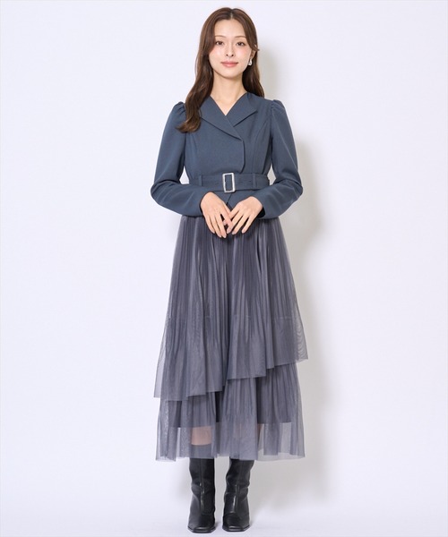 AND COUTURE(アンドクチュール)の「プリーツレイヤードワンピース(ワンピース・レディース・アイボリー/ブラック/ブルーグレー/ブラウン・FREE)」の1枚目の写真