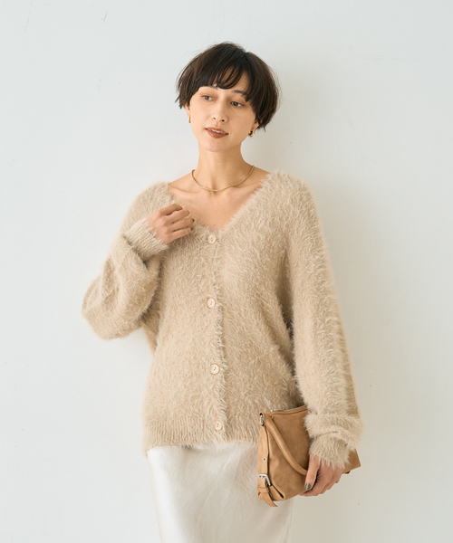 EMMA　ROUGE VIF（エマルージュヴィフ）の「【一部店舗限定】ラメシャギーニットカーディガン（カーディガン/ボレロ・レディース・ホワイト/ベージュ/ネイビー・フリー）」の4枚目の写真